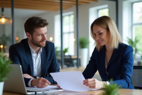 Advisor discussing legal paperwork with client